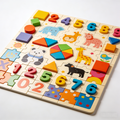 Little Learners 3-in-1 Educational Wooden Puzzle: Numbers, Shapes & Animals
